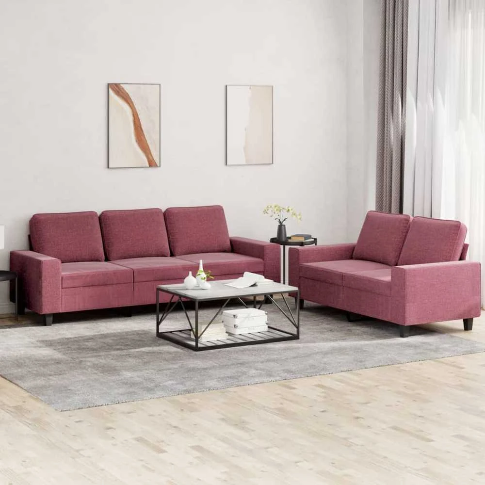 Sofa Sofos komplektas, 2 dalių, raudonojo vyno spalvos, audinys