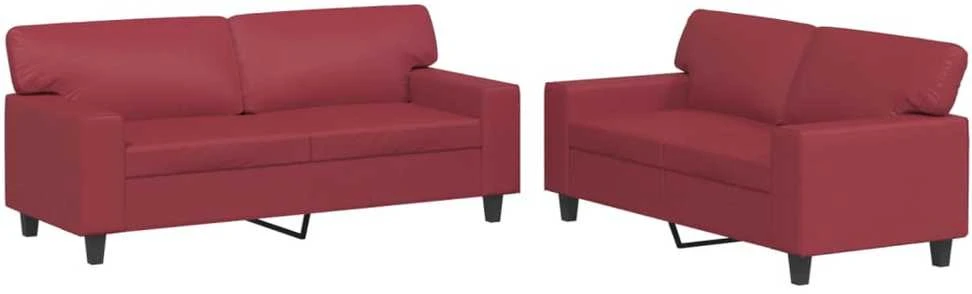 Sofa Sofos komplektas, 2 dalių, raudonojo vyno spalvos, dirbtinė oda