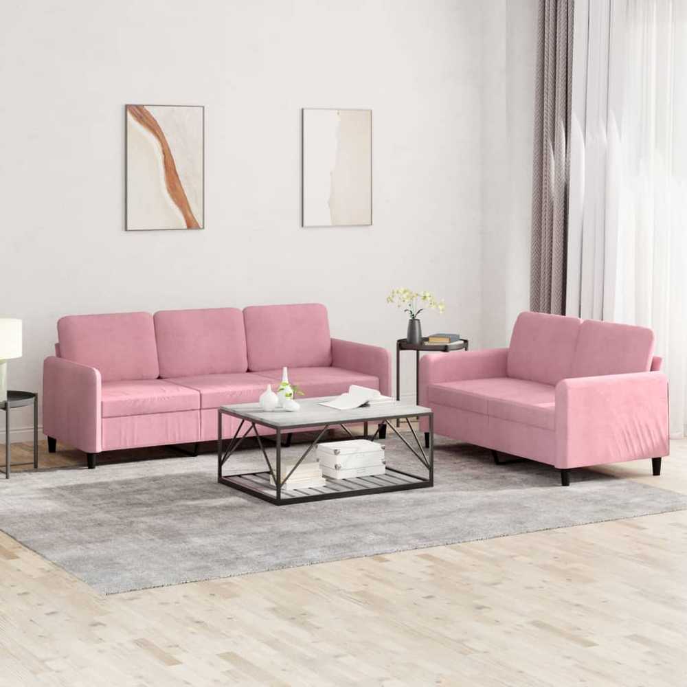 Sofa Sofos komplektas, 2 dalių, rožinės spalvos, aksomas