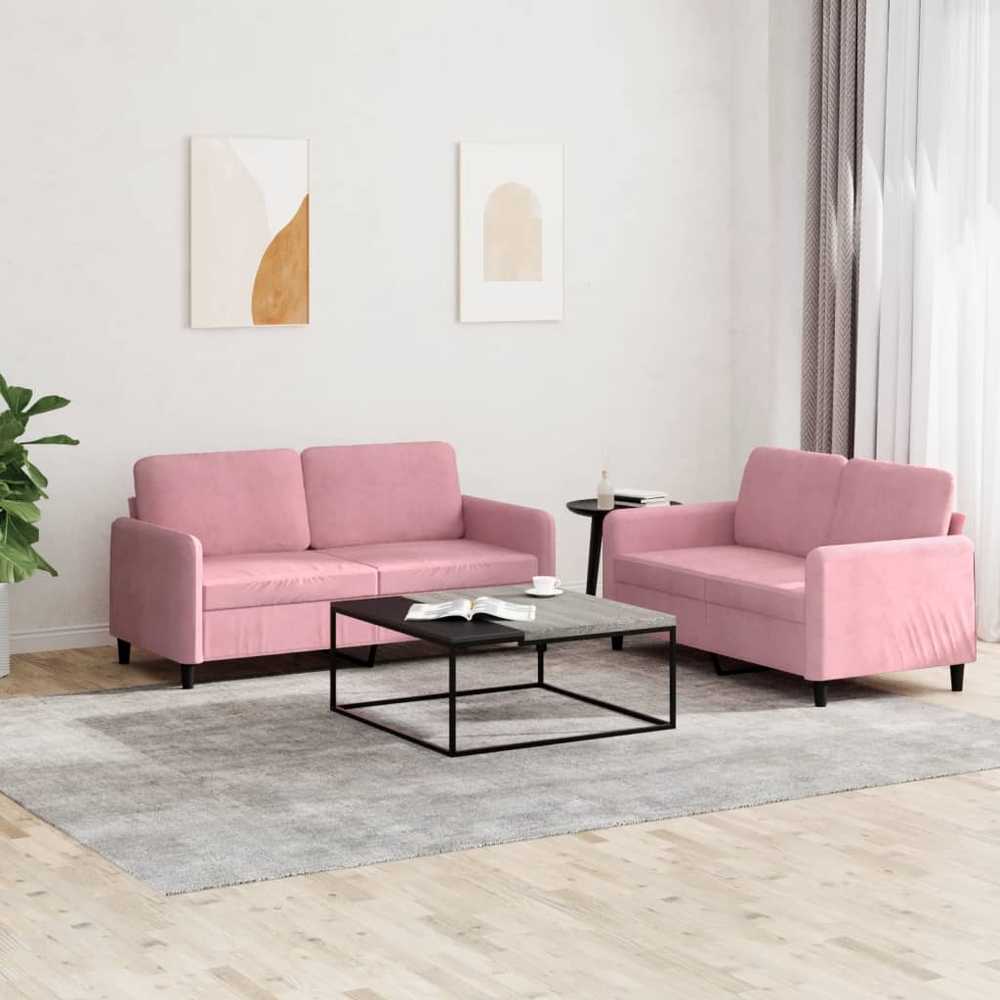 Sofa Sofos komplektas, 2 dalių, rožinės spalvos, aksomas