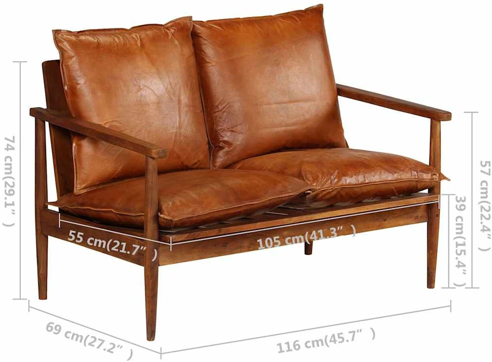 Sofa Sofos komplektas, 2 dalių, rudas, tikra oda ir akacijos masyvas