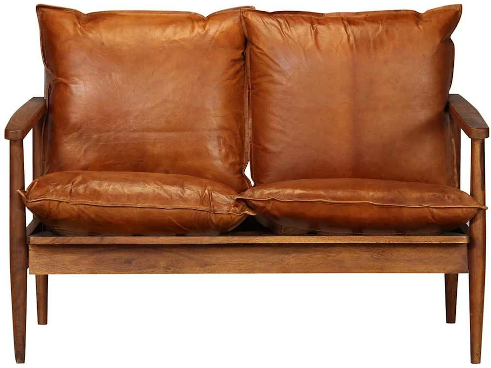 Sofa Sofos komplektas, 2 dalių, rudas, tikra oda ir akacijos masyvas