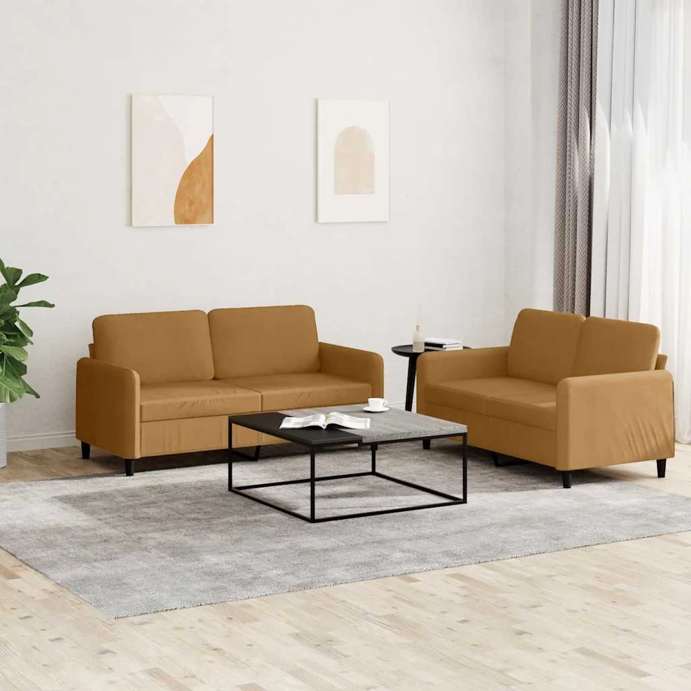 Sofa Sofos komplektas, 2 dalių, rudos spalvos, aksomas