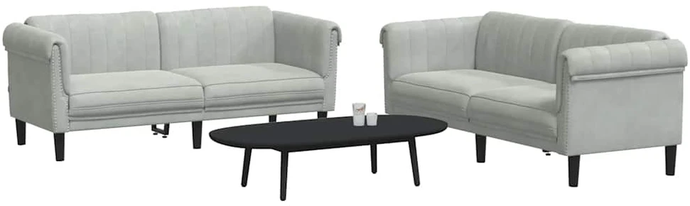 Sofa Sofos komplektas, 2 dalių, šviesiai pilkos spalvos, aksomas