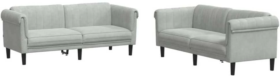 Sofa Sofos komplektas, 2 dalių, šviesiai pilkos spalvos, aksomas