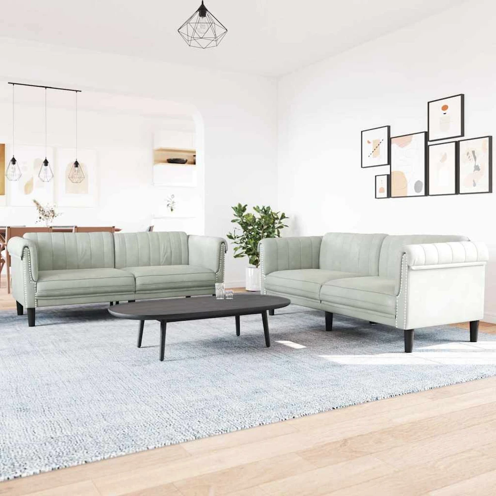 Sofa Sofos komplektas, 2 dalių, šviesiai pilkos spalvos, aksomas