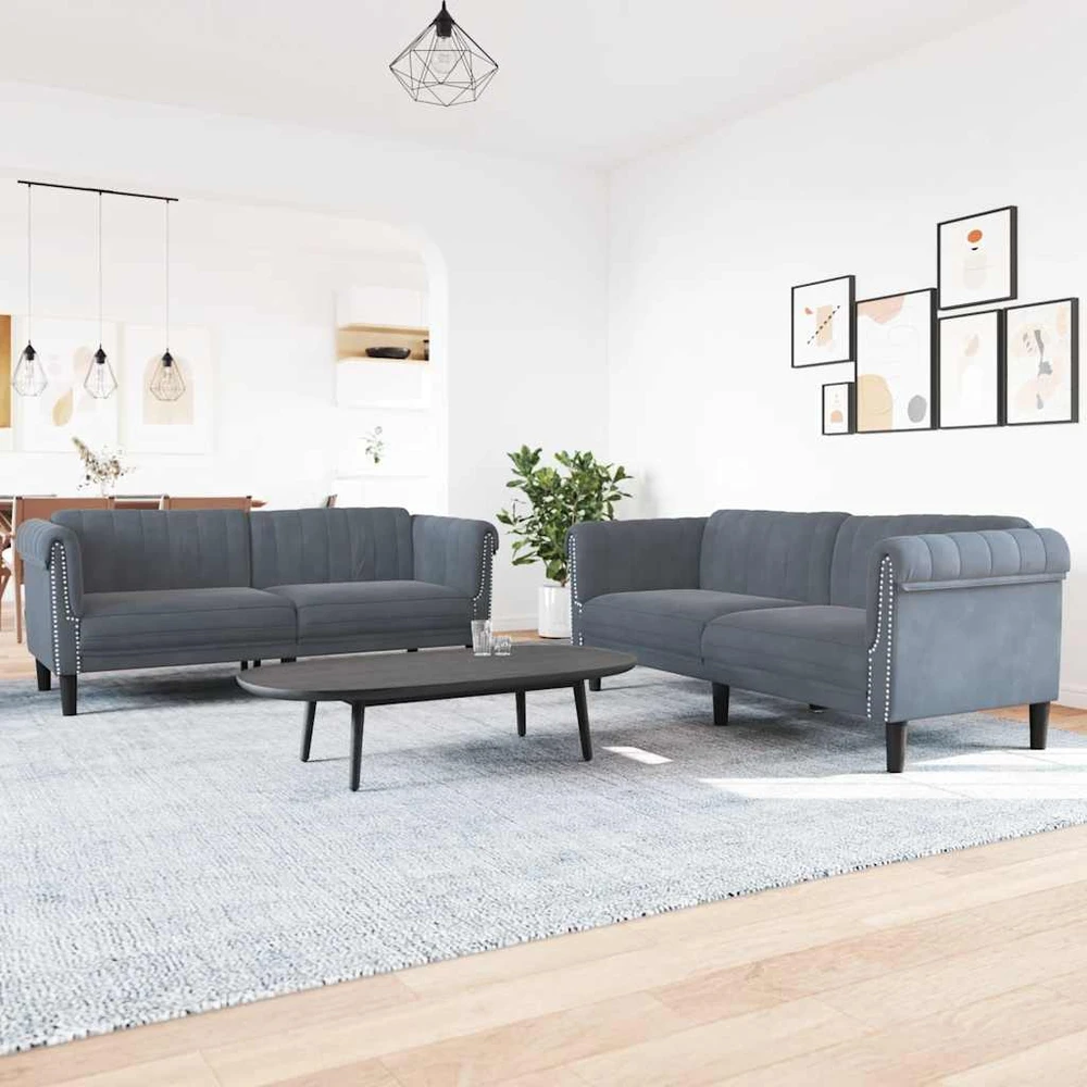 Sofa Sofos komplektas, 2 dalių, tamsiai pilkos spalvos, aksomas