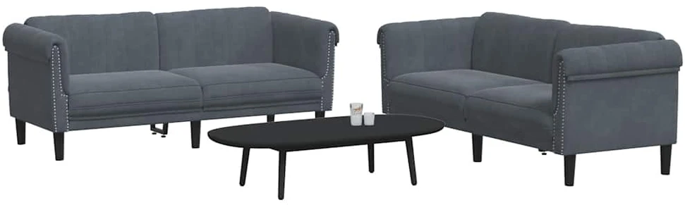 Sofa Sofos komplektas, 2 dalių, tamsiai pilkos spalvos, aksomas