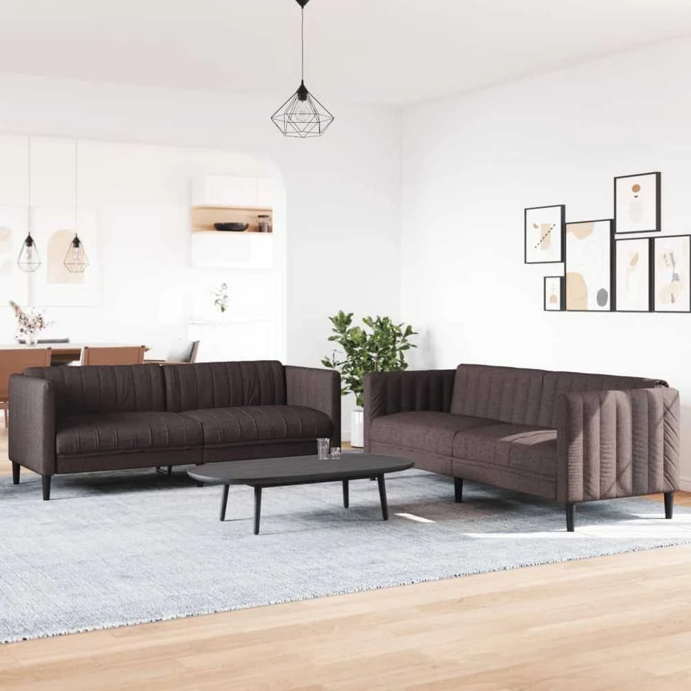 Sofa Sofos komplektas, 2 dalių, tamsiai rudos spalvos, audinys