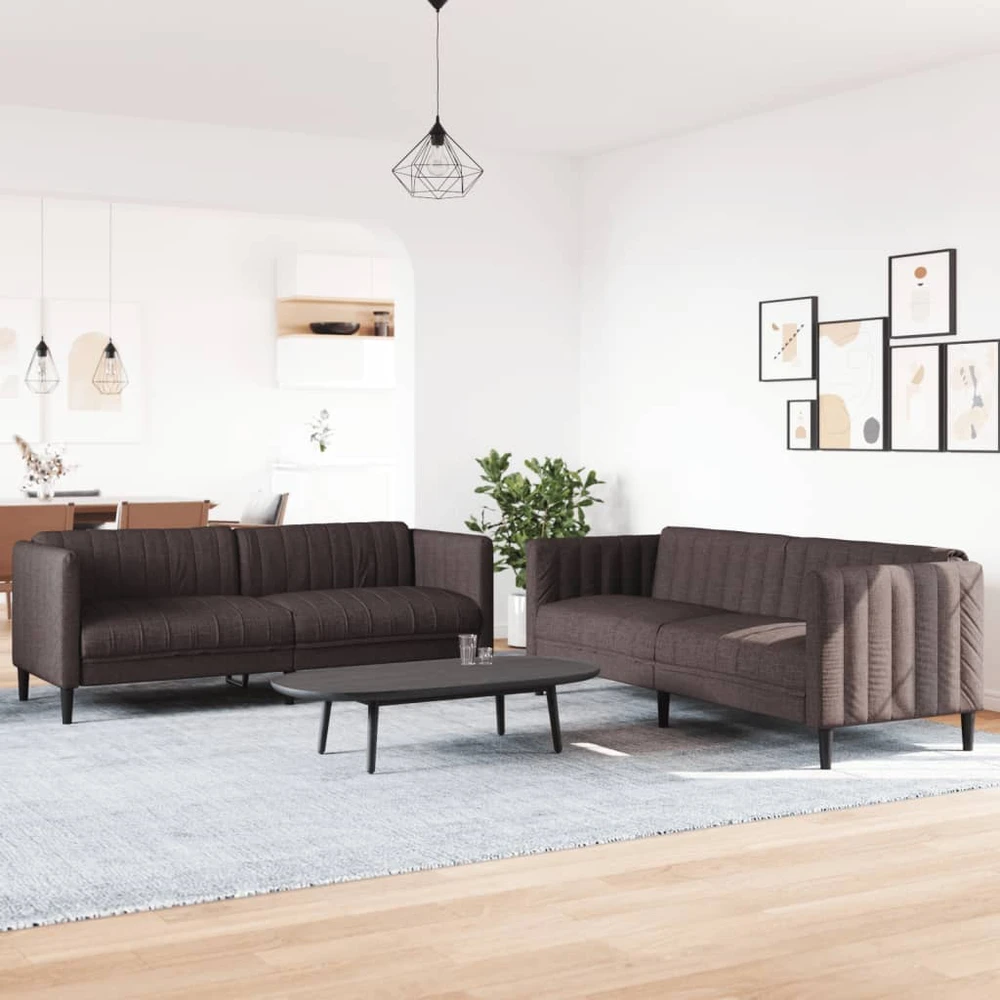 Sofa Sofos komplektas, 2 dalių, tamsiai rudos spalvos, audinys