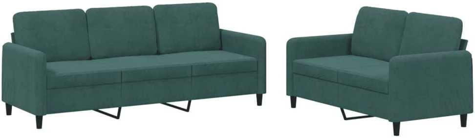 Sofa Sofos komplektas, 2 dalių, tamsiai žalios spalvos, aksomas
