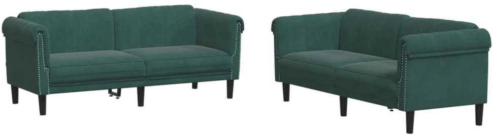 Sofa Sofos komplektas, 2 dalių, tamsiai žalios spalvos, aksomas