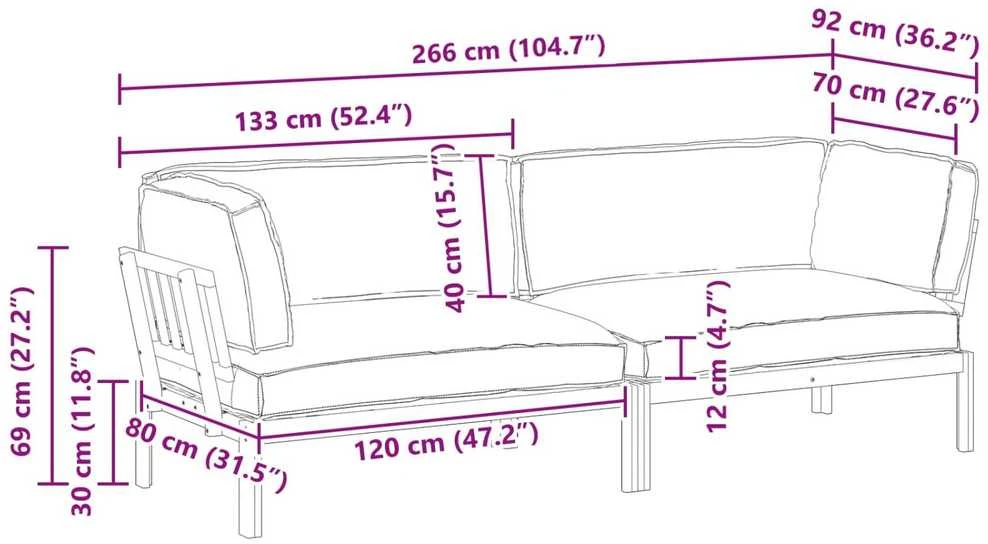 Sofa Sofos komplektas 2 vnt. Antracitas Kietos akacijos mediena