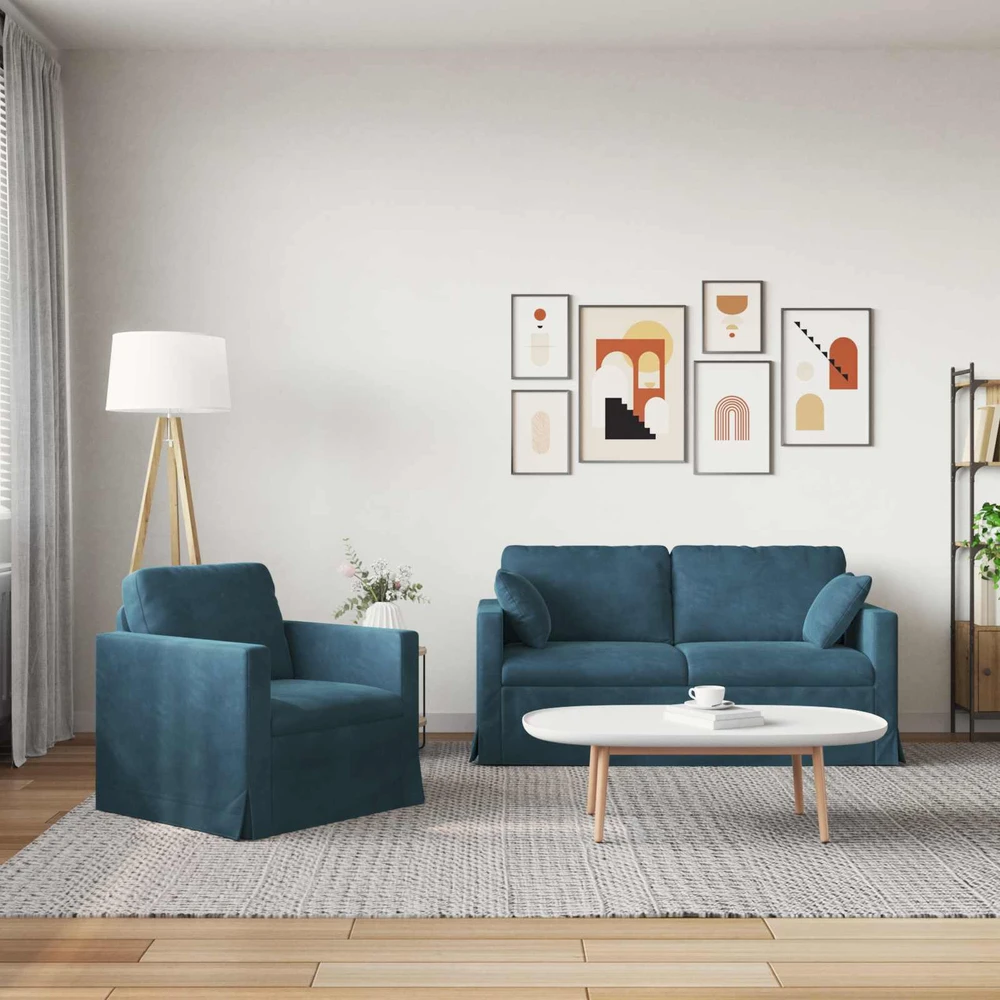 Sofa Sofos komplektas 2 vnt. Mėlyna Aksomas
