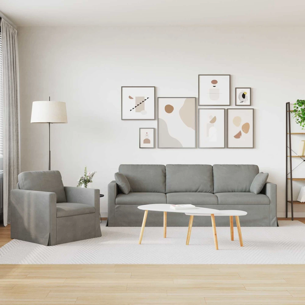 Sofa Sofos komplektas 2 vnt. Šviesiai pilka Aksomas