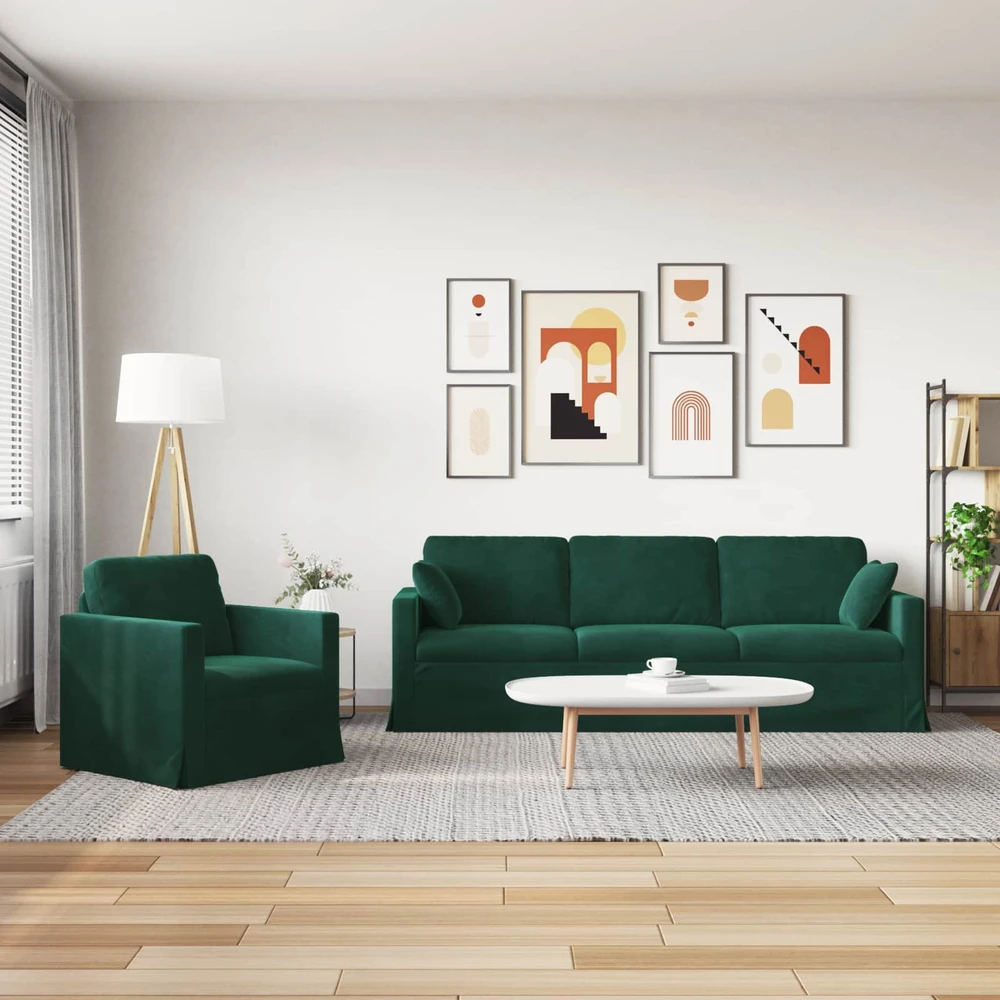 Sofa Sofos komplektas 2 vnt. Tamsiai žalia Aksomas