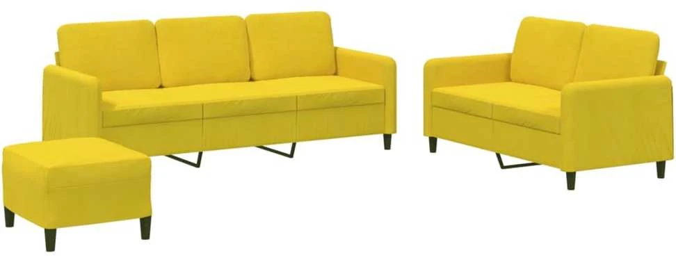 Sofa Sofos komplektas, 3 dalių, geltonos spalvos, aksomas
