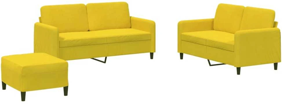 Sofa Sofos komplektas, 3 dalių, geltonos spalvos, aksomas