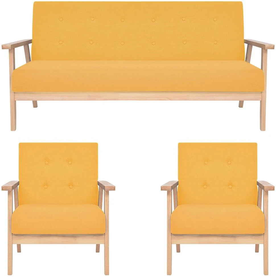Sofa Sofos komplektas, 3 dalių, geltonos spalvos, audinys