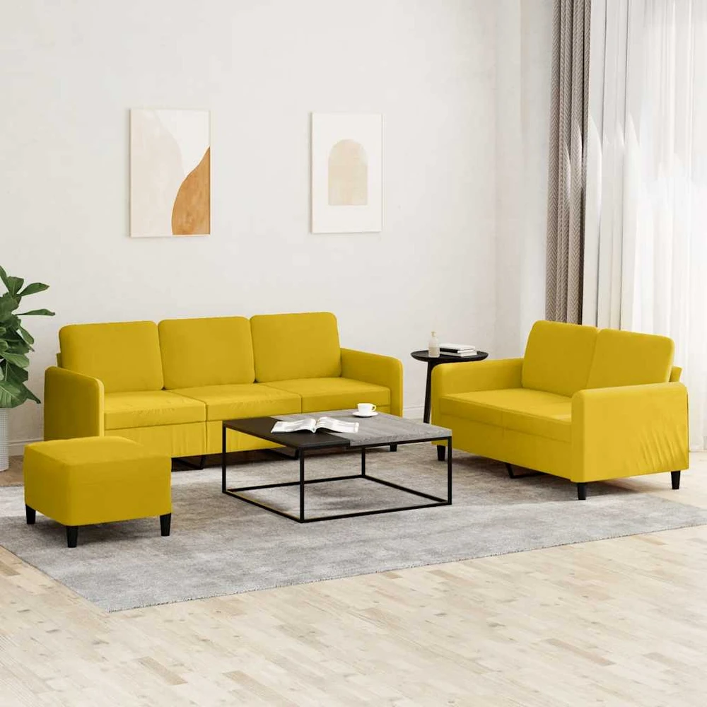 Sofa Sofos komplektas, 3 dalių, geltonos spalvos, aksomas