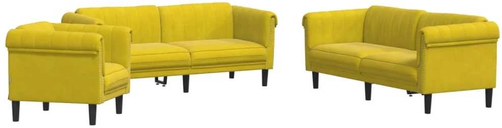 Sofa Sofos komplektas, 3 dalių, geltonos spalvos, aksomas