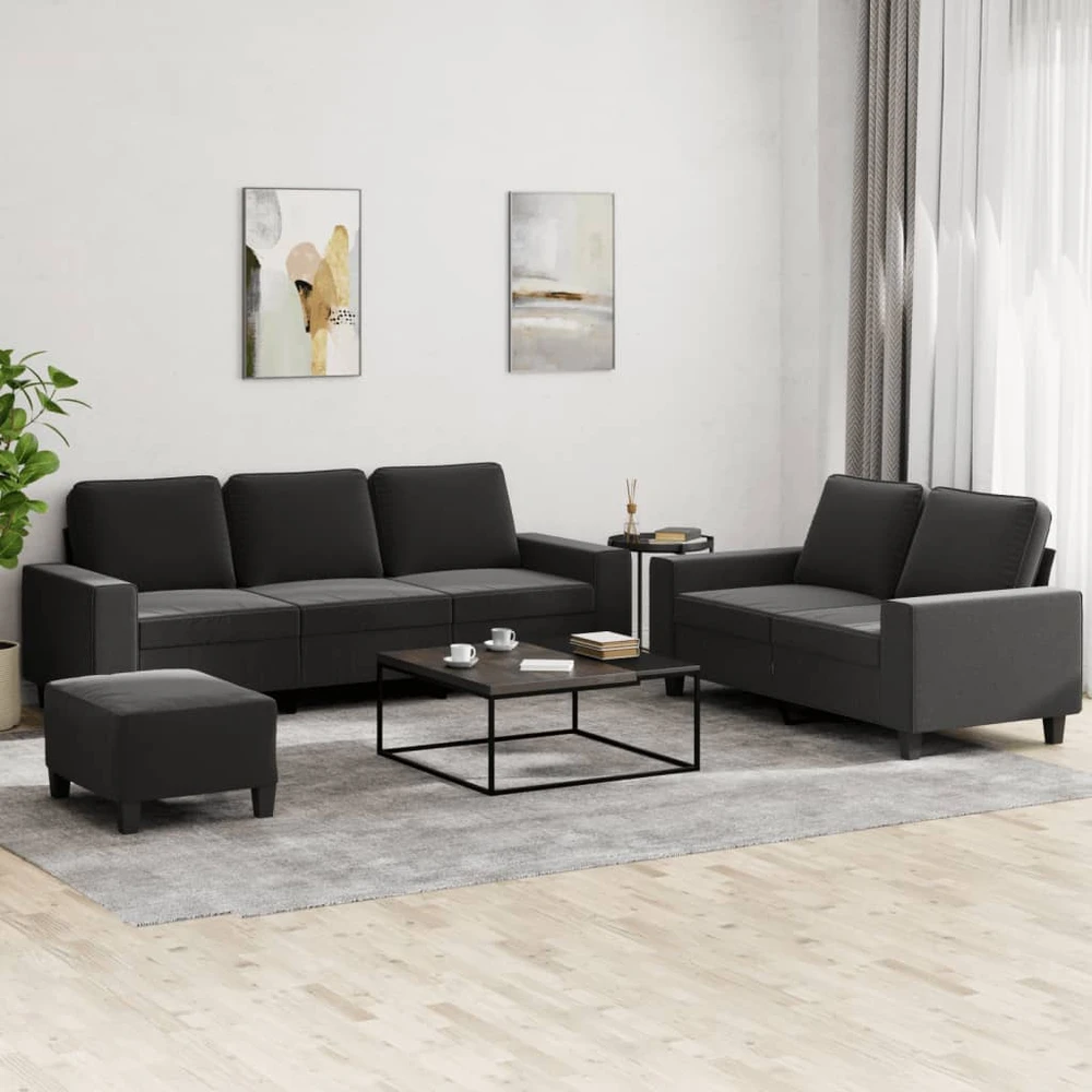 Sofa Sofos komplektas, 3 dalių, juodos spalvos, audinys