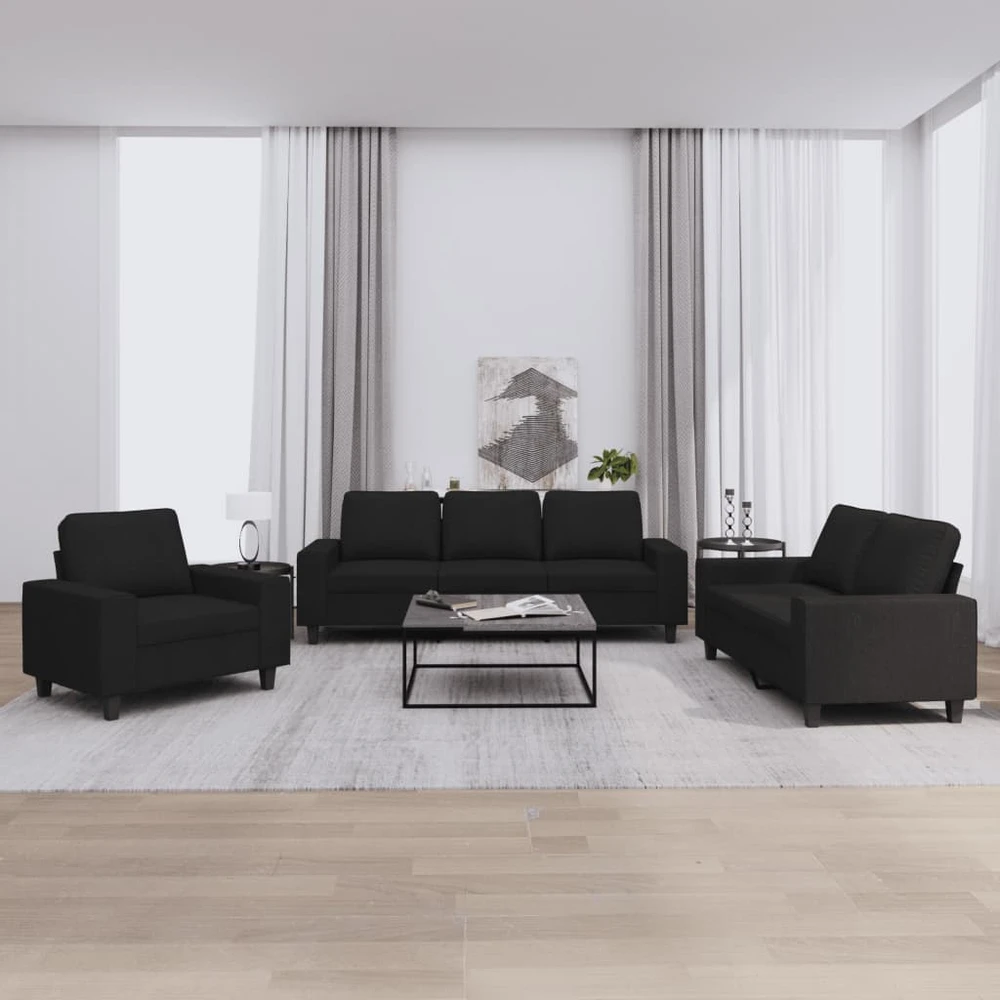 Sofa Sofos komplektas, 3 dalių, juodos spalvos, audinys