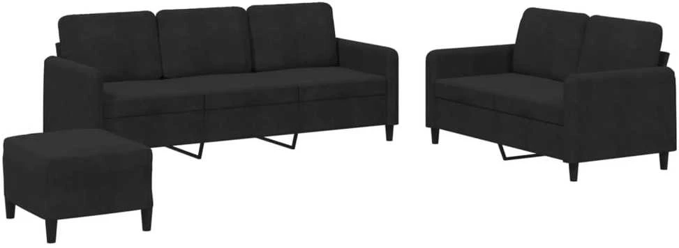 Sofa Sofos komplektas, 3 dalių, juodos spalvos, aksomas