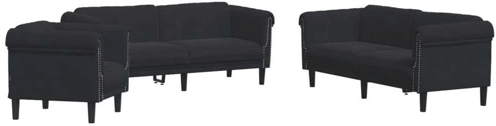 Sofa Sofos komplektas, 3 dalių, juodos spalvos, aksomas