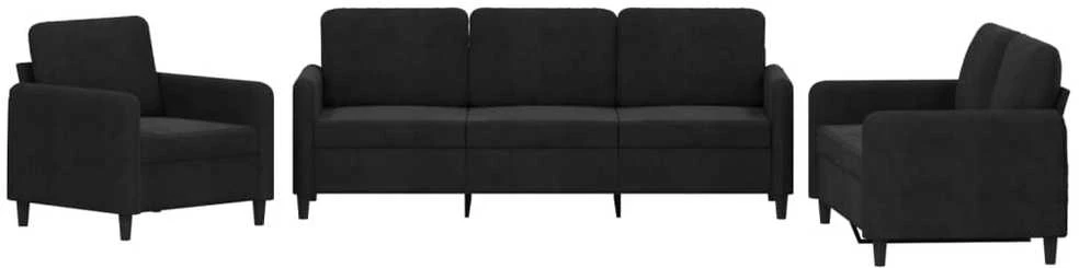 Sofa Sofos komplektas, 3 dalių, juodos spalvos, aksomas