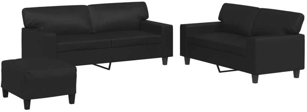 Sofa Sofos komplektas, 3 dalių, juodos spalvos, dirbtinė oda