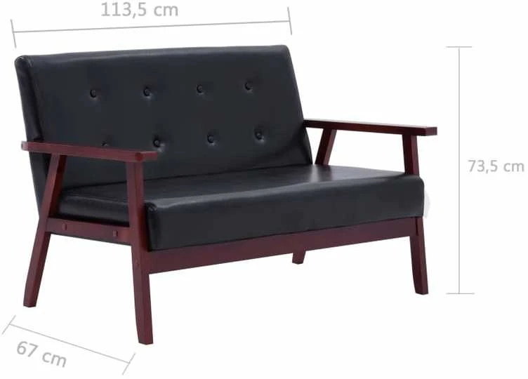 Sofa Sofos komplektas, 3 dalių, juodos spalvos, dirbtinė oda