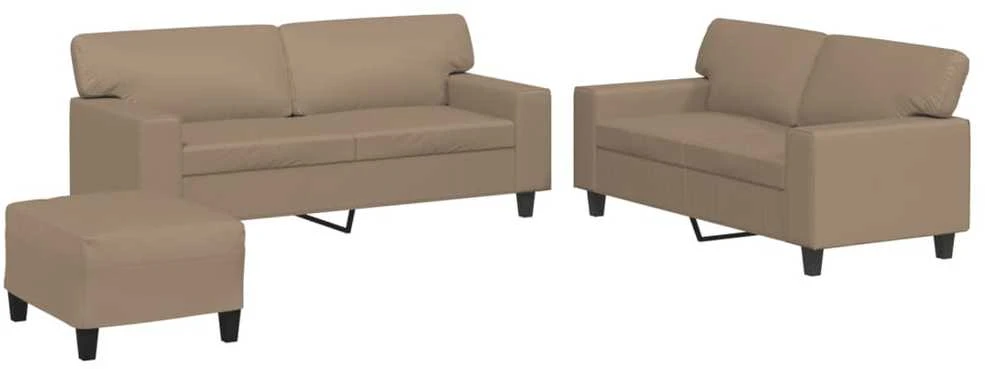 Sofa Sofos komplektas, 3 dalių, kapučino spalvos, dirbtinė oda