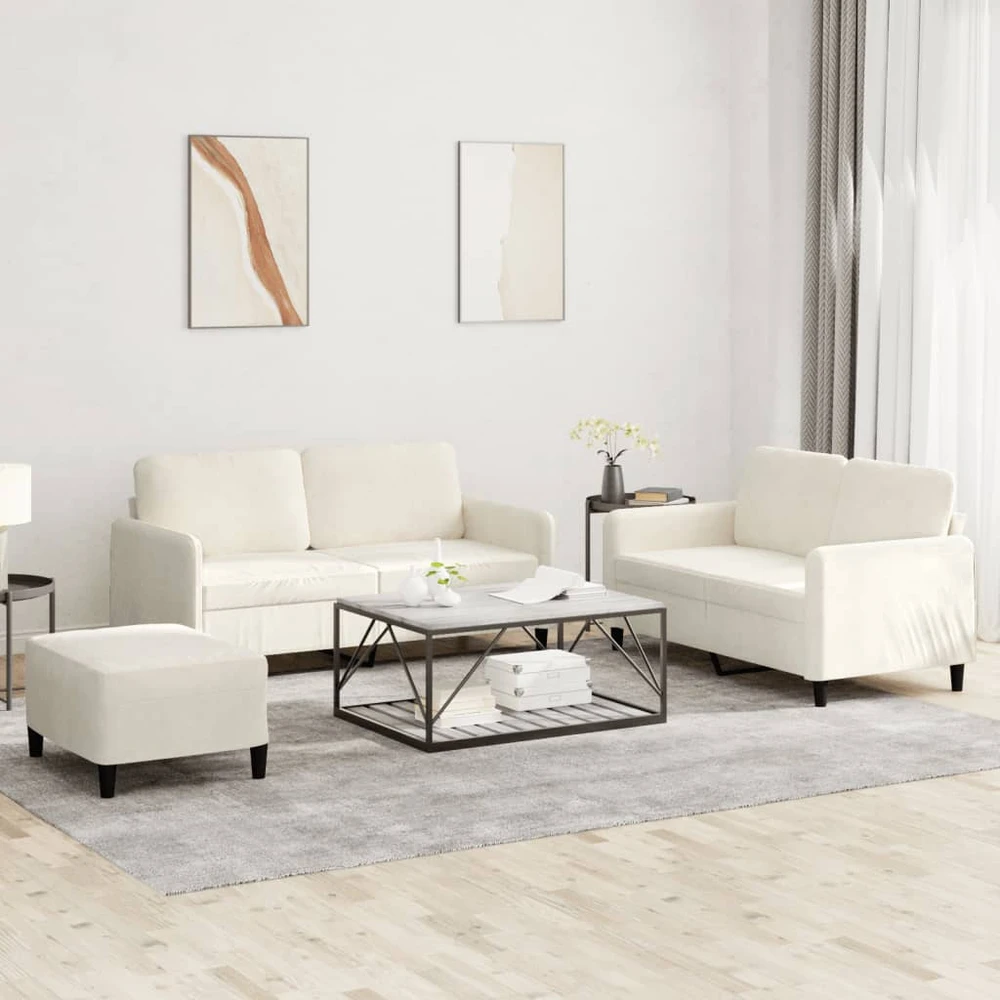 Sofa Sofos komplektas, 3 dalių, kreminės spalvos, aksomas