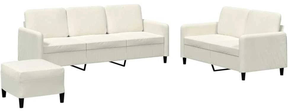 Sofa Sofos komplektas, 3 dalių, kreminės spalvos, aksomas