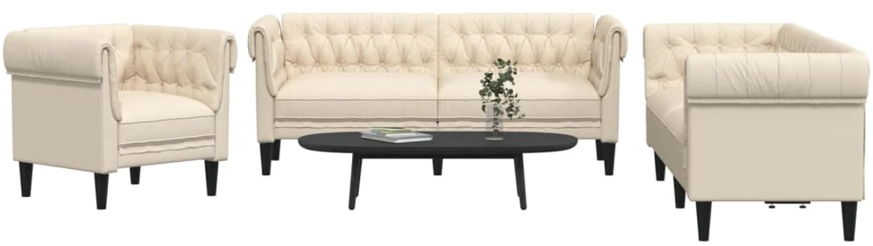 Sofa Sofos komplektas, 3 dalių, kreminės spalvos, audinys