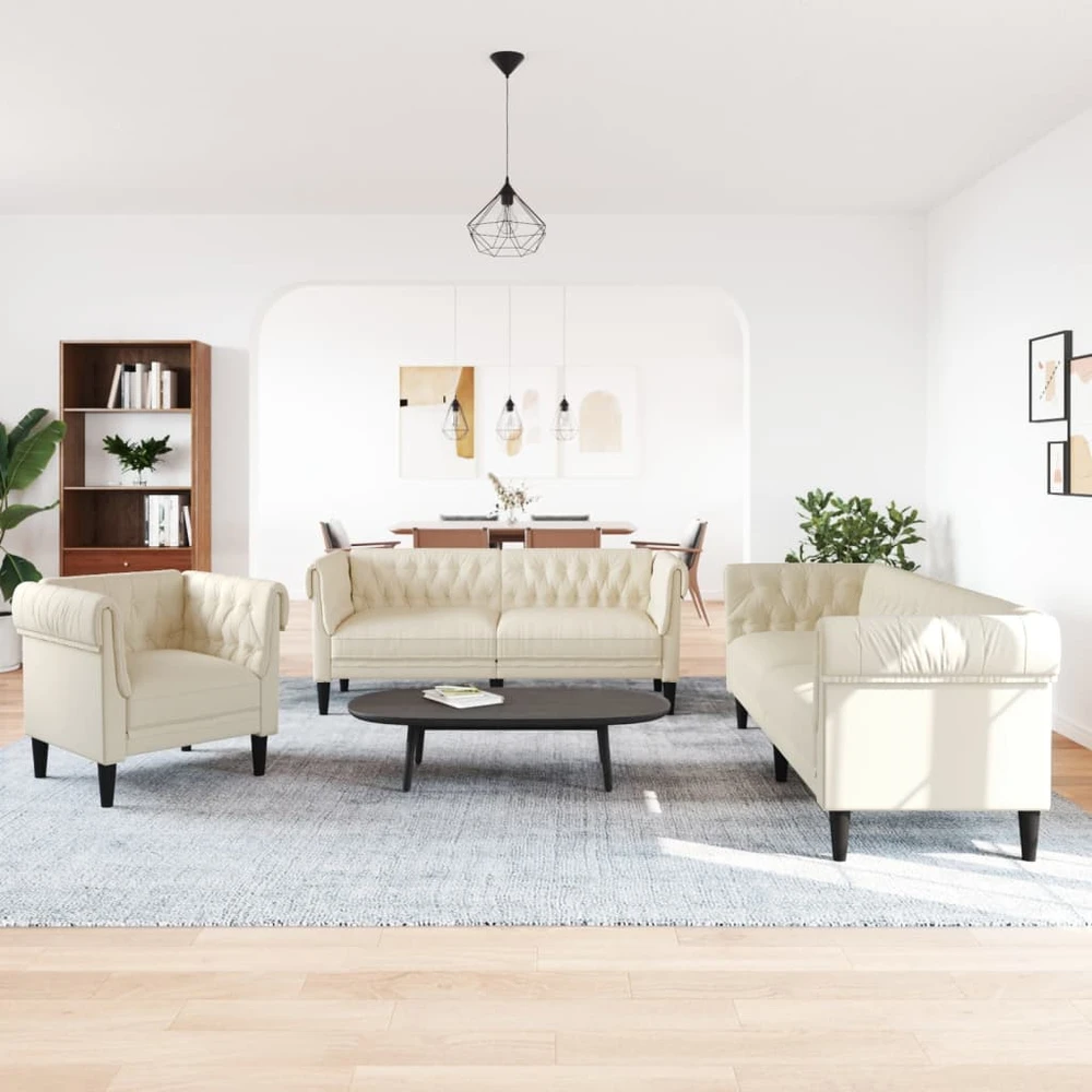 Sofa Sofos komplektas, 3 dalių, kreminės spalvos, audinys