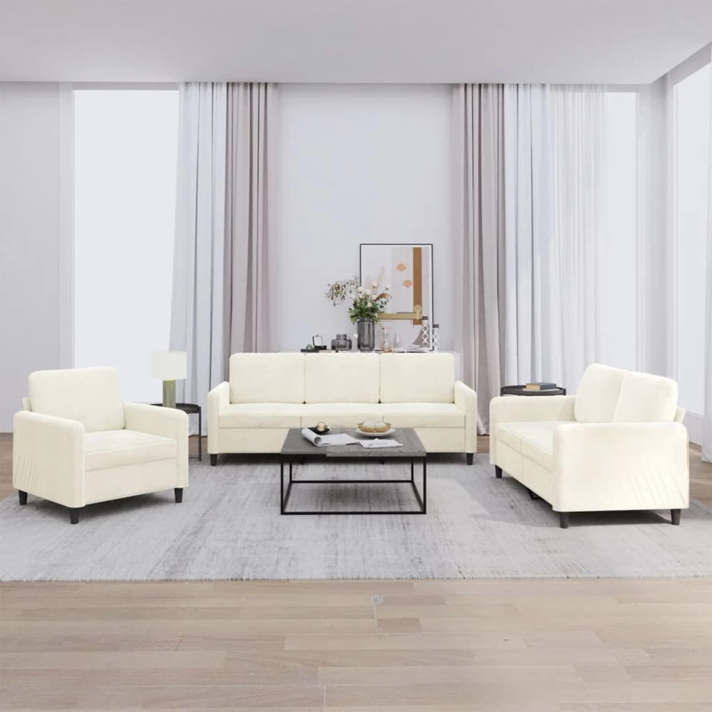 Sofa Sofos komplektas, 3 dalių, kreminės spalvos, aksomas