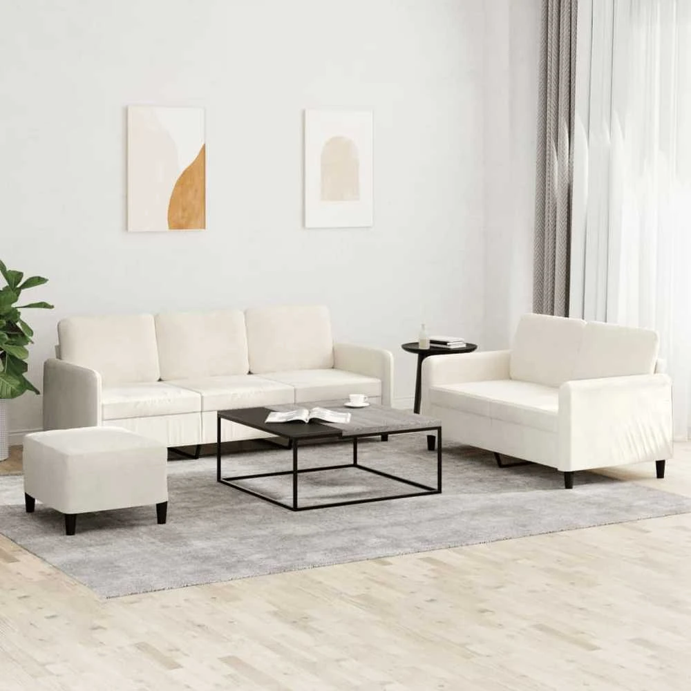 Sofa Sofos komplektas, 3 dalių, kreminės spalvos, aksomas