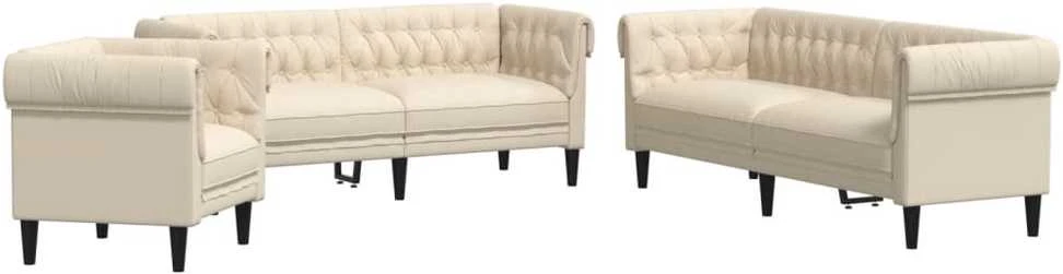 Sofa Sofos komplektas, 3 dalių, kreminės spalvos, audinys
