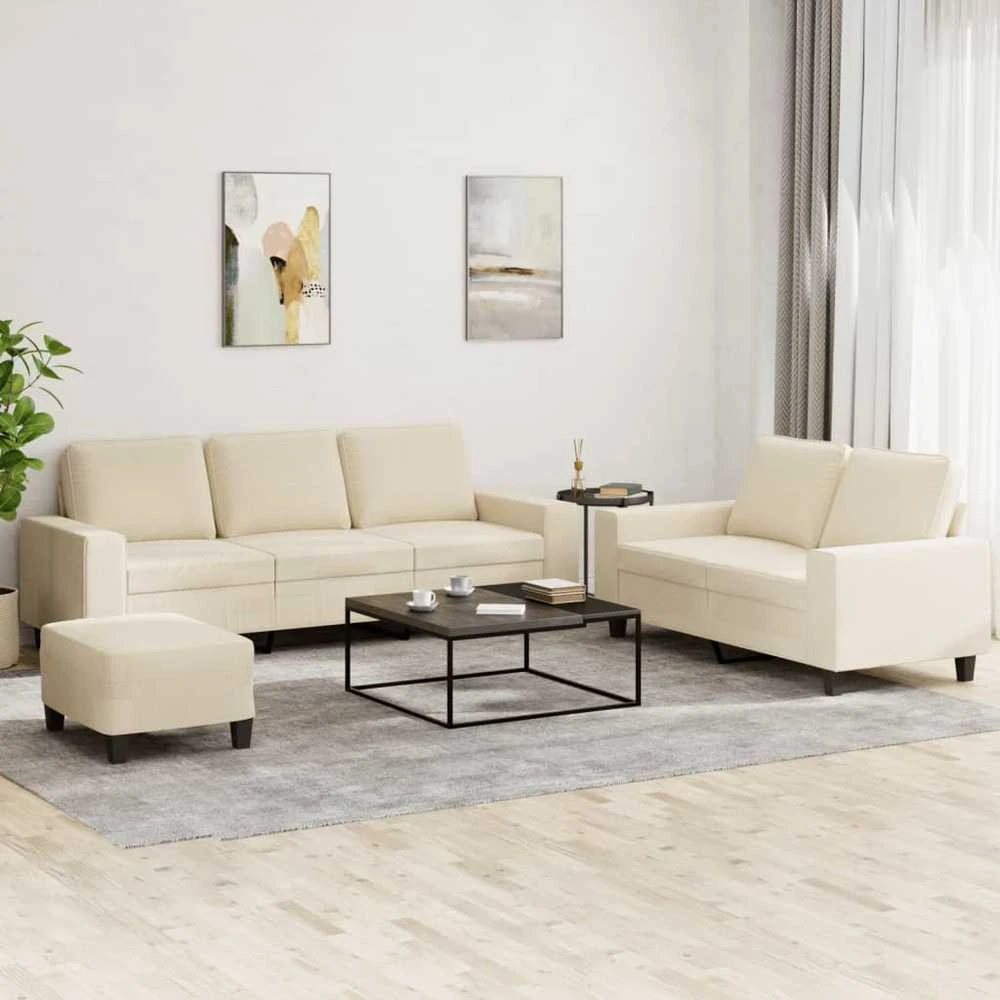 Sofa Sofos komplektas, 3 dalių, kreminės spalvos, audinys