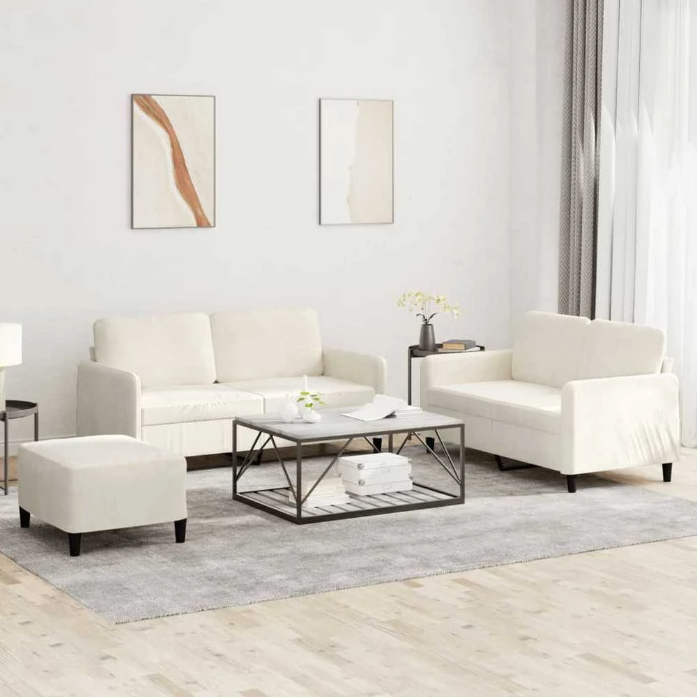Sofa Sofos komplektas, 3 dalių, kreminės spalvos, aksomas
