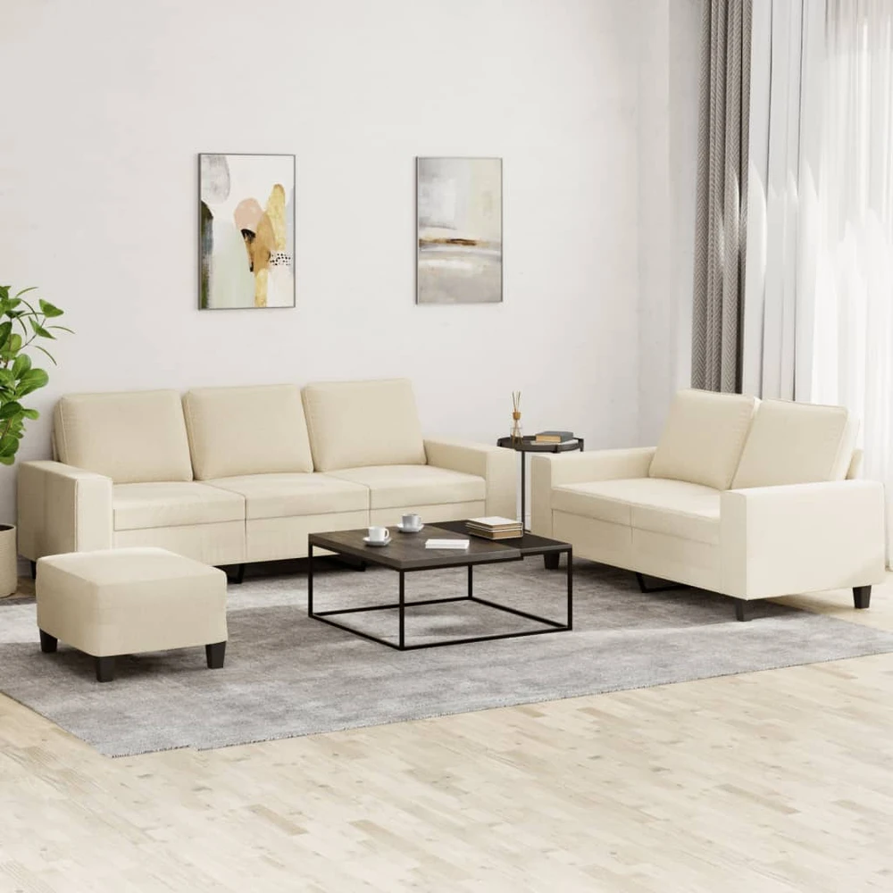 Sofa Sofos komplektas, 3 dalių, kreminės spalvos, audinys