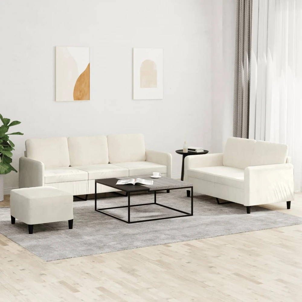 Sofa Sofos komplektas, 3 dalių, kreminės spalvos, aksomas