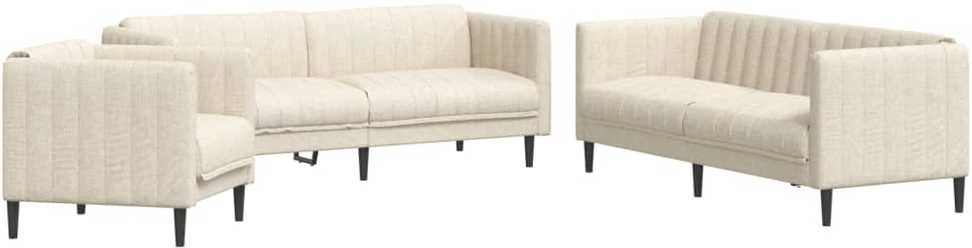 Sofa Sofos komplektas, 3 dalių, kreminės spalvos, audinys