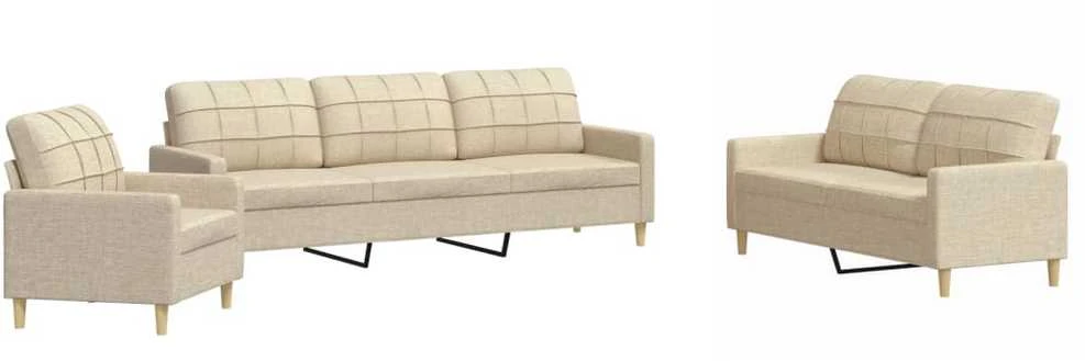 Sofa Sofos komplektas, 3 dalių, kreminės spalvos, audinys