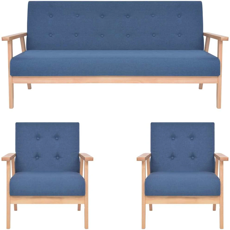 Sofa Sofos komplektas, 3 dalių, mėlynos spalvos, audinys