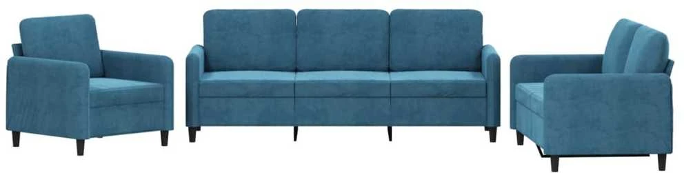 Sofa Sofos komplektas, 3 dalių, mėlynos spalvos, aksomas