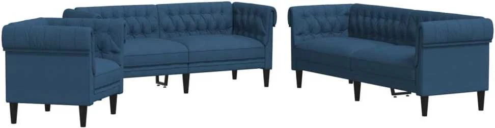 Sofa Sofos komplektas, 3 dalių, mėlynos spalvos, audinys