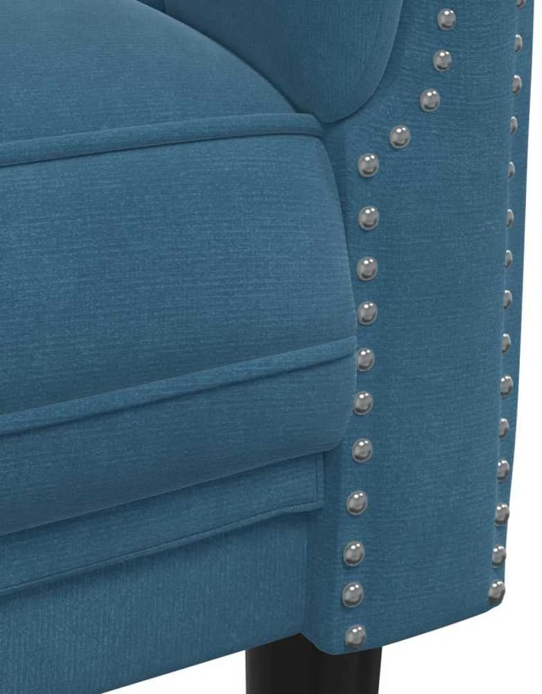 Sofa Sofos komplektas, 3 dalių, mėlynos spalvos, aksomas